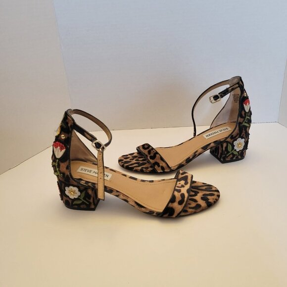 Steve Madden Ankle Strap Leopard Print Embroidered Sandal - Size 6.5 - Picture 11 of 11